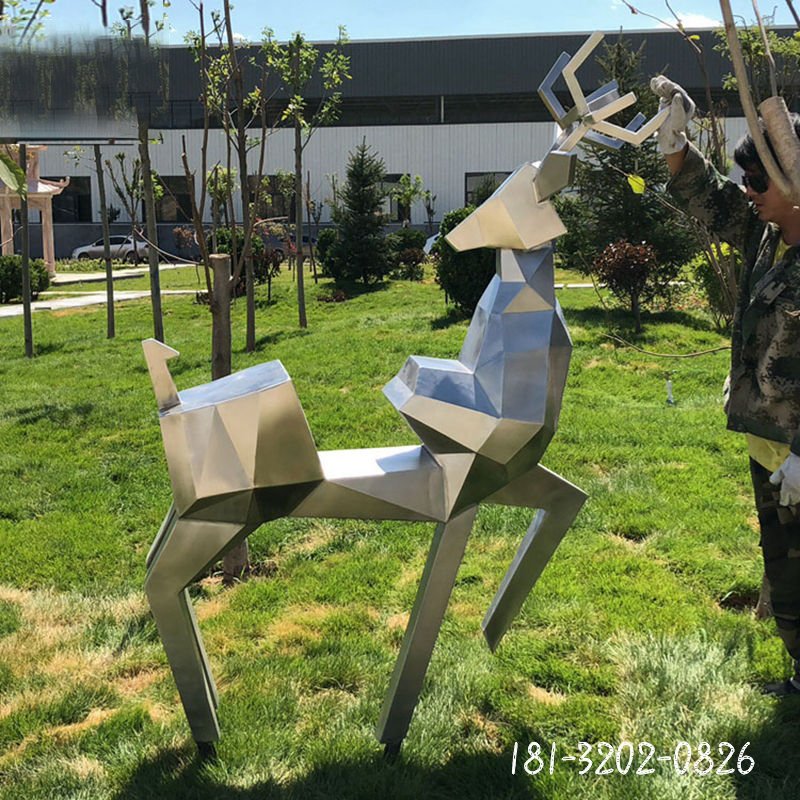 不锈钢抽象几何小鹿雕塑 (4)