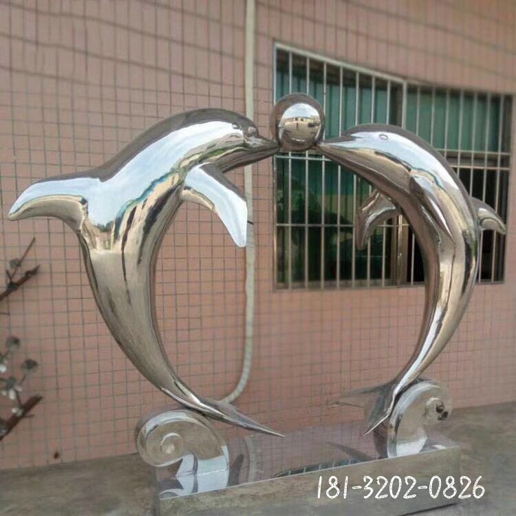 不锈钢海豚顶球雕塑 校园不锈钢雕塑 (2)