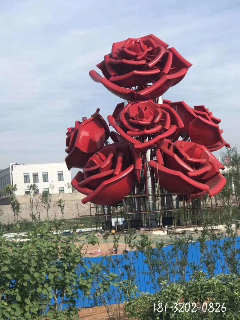 不锈钢红色玫瑰花雕塑[2]