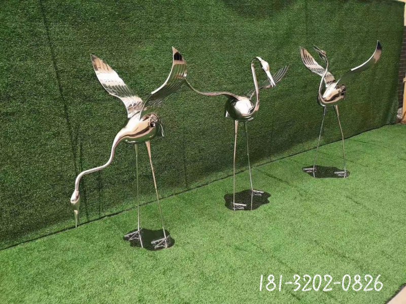 动物公园镜面仙鹤不锈钢雕塑