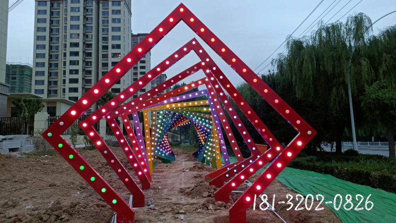 发光方框拱门不锈钢雕塑 (2)