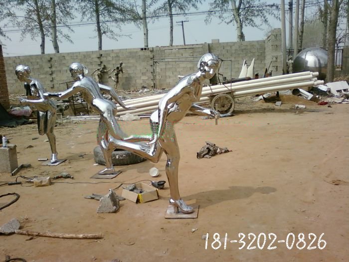不锈钢跑步女孩雕塑公园人物雕塑[1]