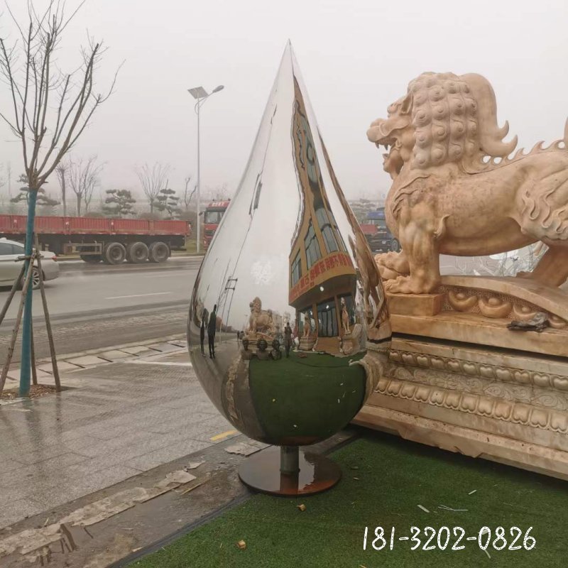 广场镜面不锈钢水滴雕塑 (3)