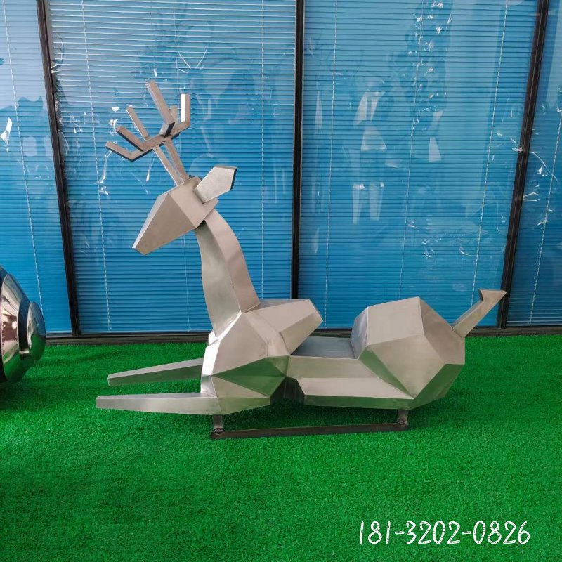 不锈钢抽象几何鹿雕塑 (7)