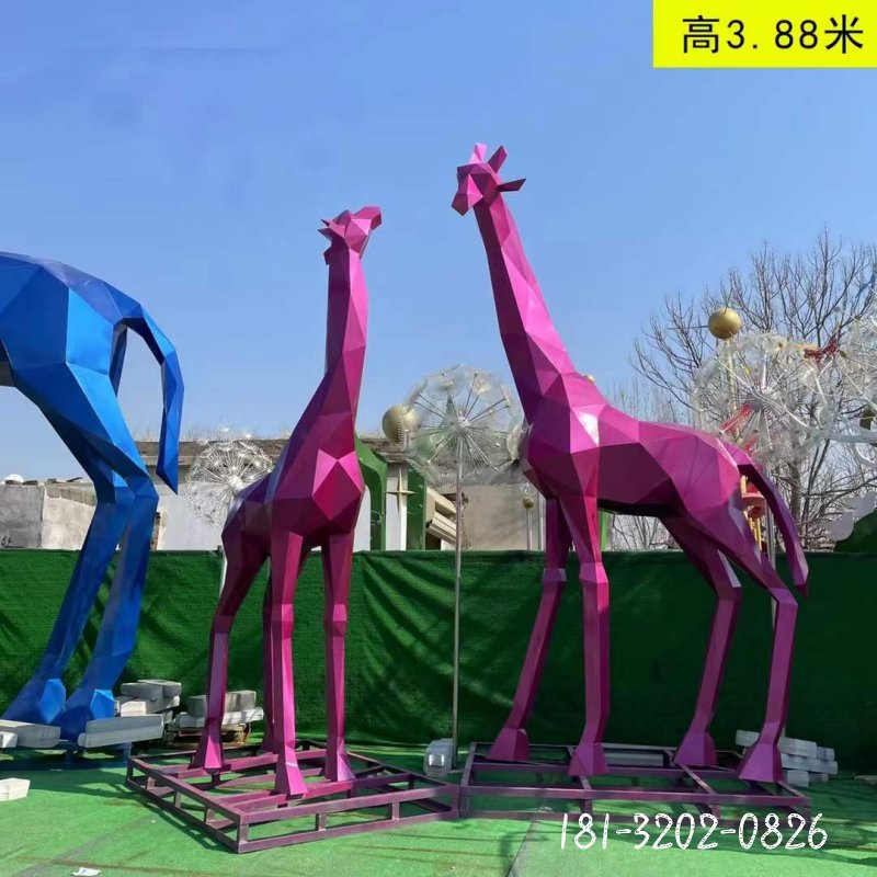 不锈钢切面长颈鹿动物雕塑 (2)