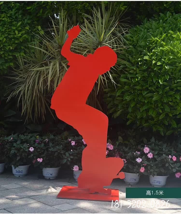 玩滑板人物剪影不锈钢雕塑 (1)