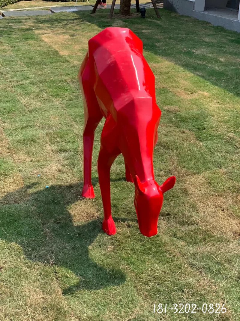 不锈钢切面低头鹿动物雕塑 (5)