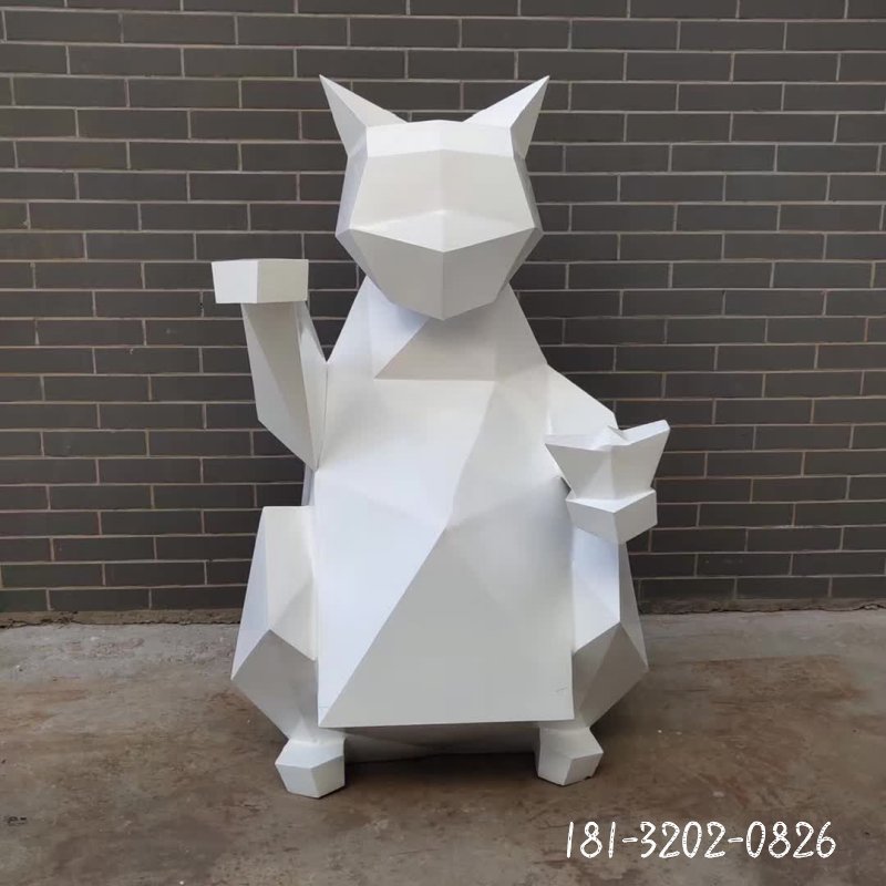 不锈钢几何切面招财猫雕塑 (6)