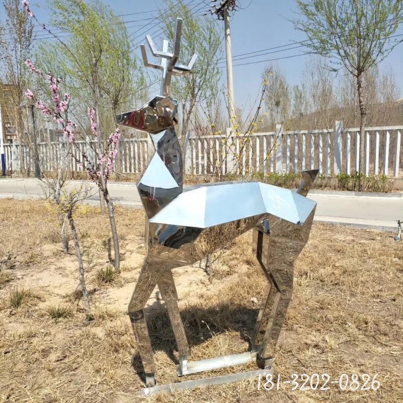 不锈钢抽象鹿动物雕塑 (7)