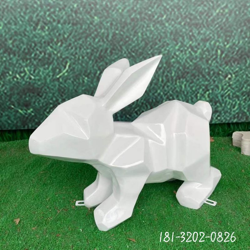 不锈钢几何抽象兔子雕塑 (6)