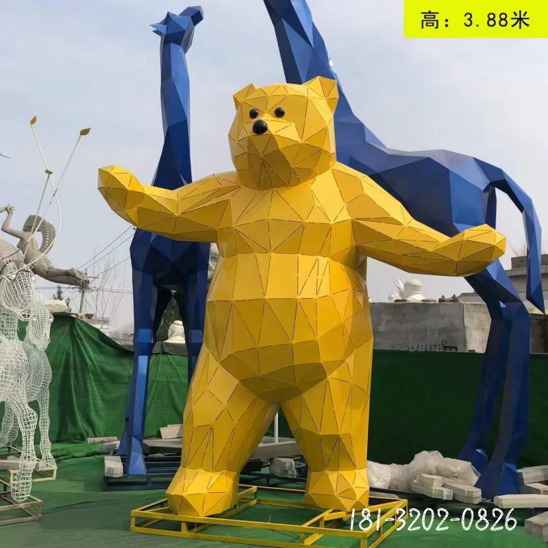 不锈钢几何熊动物雕塑 (4)