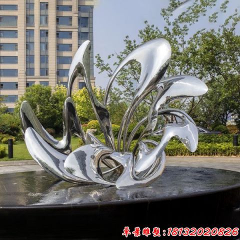 城市镜面抽象水花雕塑