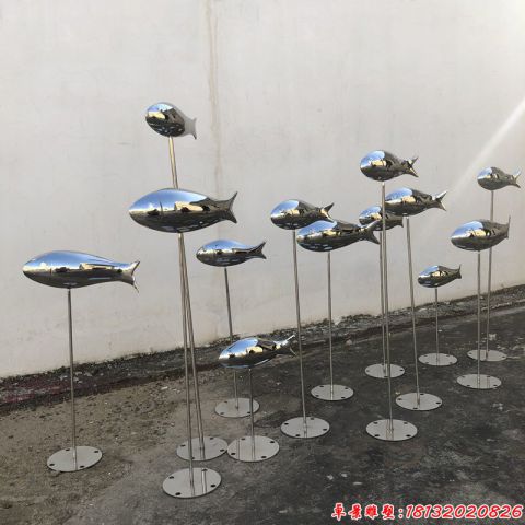 公园镜面鱼群摆件