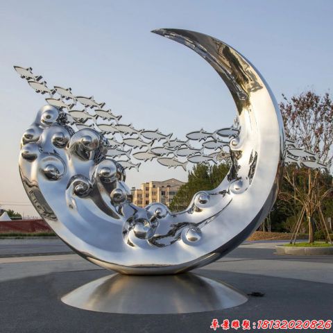 园林镜面海浪鱼群